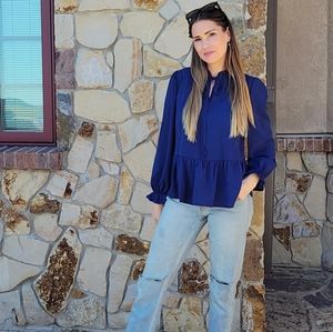 Navy Blue Peplum Blouse